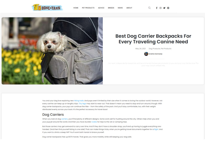 Bone & Yarn: Dog Carrier Backpacks Screen Shot