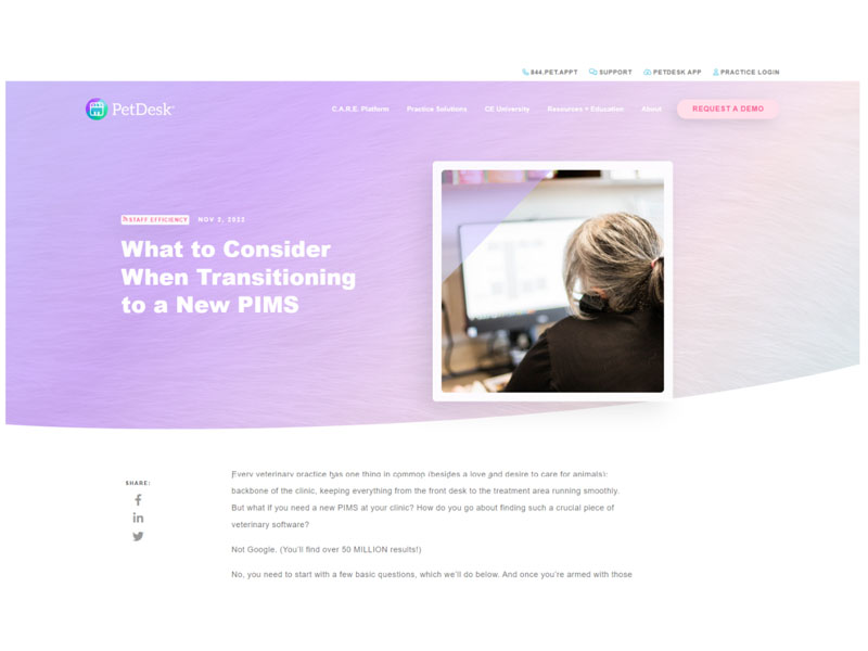 PetDesk: Choosing a PIMS Screenshot